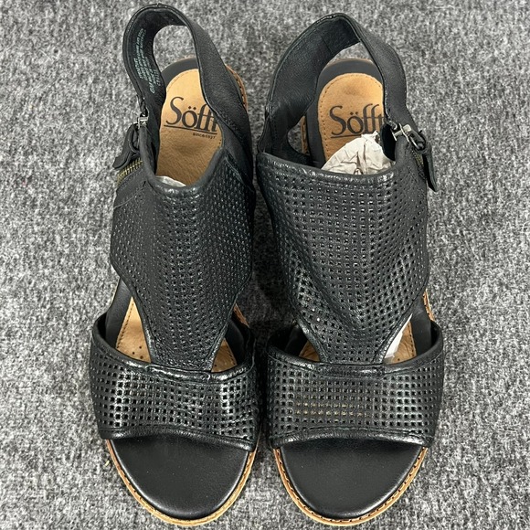 Sofft Sandals Nadira Perforated Leather Black Side Zip Women's 8 M - Picture 3 of 9